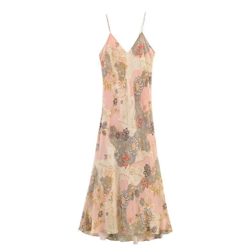 ZARA Midi Printed Spaghetti Strap Dress
